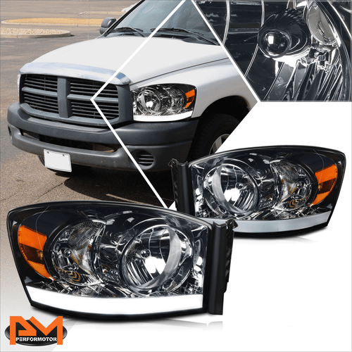 For 06-09 Dodge RAM Pickup Smoked Lens Amber Corner Headlight/Lamp W/LED DRL