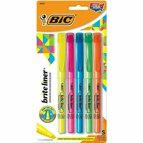 BIC Brite Liner Highlighter, Chisel Tip, Assorted Colors, 5-