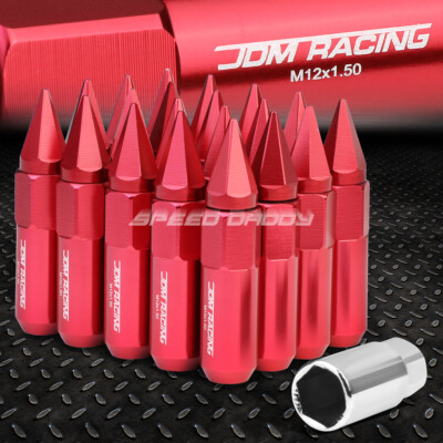 JDM АЛЮМИНИЕВЫЕ КРАСНЫЕ ГАЙКИ С ШИПАМИ + АДАПТЕР 20 ШТ./КОМПЛ. M12X1.5 ДИАМЕТРОМ 20 ММ/ВЫСОТОЙ 90 ММ