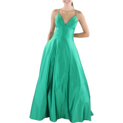 

Женское зеленое атласное вечернее платье с v-образным вырезом Betsy - Adam  BHFO 7630, Kelly green