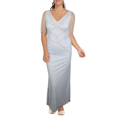 

Adrianna Papell Женское синее вечернее платье в сетку с украшением  BHFO 3725, Serenity