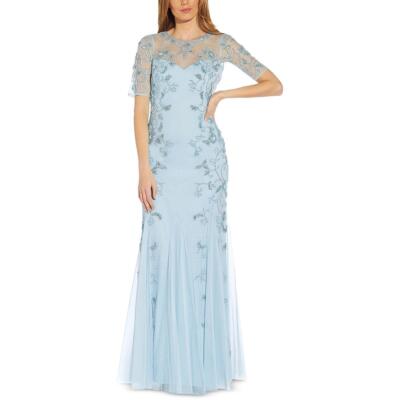 

Adrianna Papell Женское синее длинное вечернее платье с иллюзией  BHFO 8557, Elegant sky