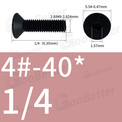 #4-40 Flat Head Socket Cap Allen Screws Alloy Steel Countersunk Lengths 3/16''~1''
