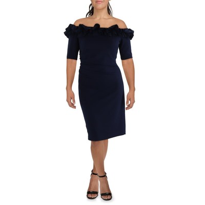 Женское трикотажное платье Xscape для коктейлей и вечеринок с открытыми плечами и оборками BHFO 1820