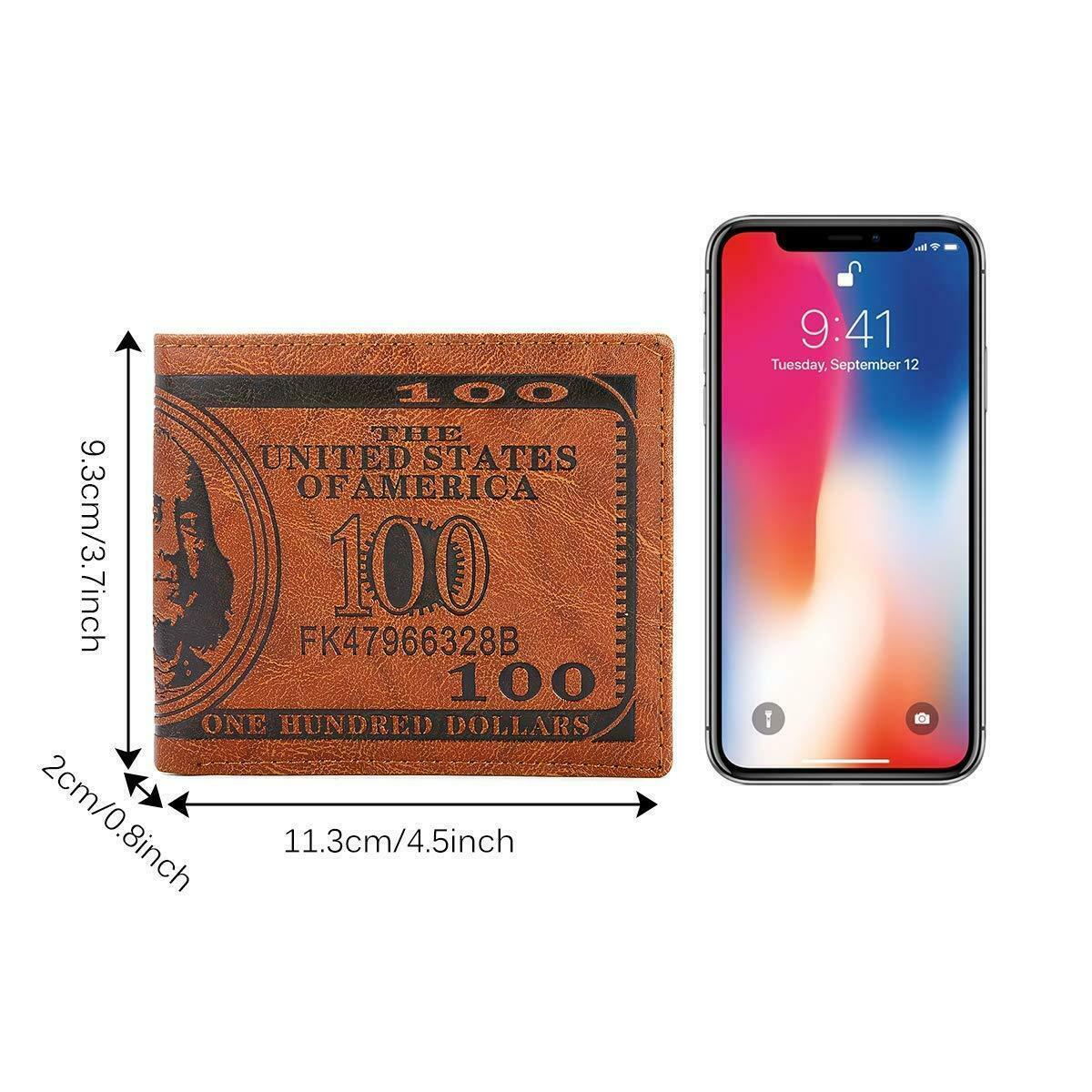 Mens Leather Wallet Bill Money Billfold US 100 Dollar Safe Purse Bifold US FAST