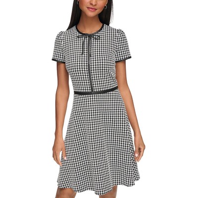 Karl Lagerfeld Paris Womens Black Houndstooth Bow Neck Mini Dress 10 BHFO 9563