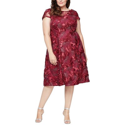 Женское красное кружевное вечернее платье миди с блестками Alex Evenings Plus 18W BHFO 5734