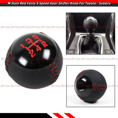For Toyota Subaru Red Stitching Black Leather 5 Speed Round Gear Shifter Knob