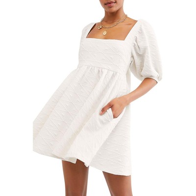 Женское белое дневное мини-платье Free People с короткими пышными рукавами M BHFO 9617