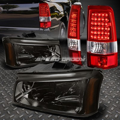 ДЫМЧАТАЯ ХРУСТАЛЬНАЯ ФАРА + ХРОМИРОВАННЫЙ КРАСНЫЙ СВЕТОДИОДНЫЙ ЗАДНИЙ ФОНАРЬ ДЛЯ 03-07 CHEVY SILVERADO