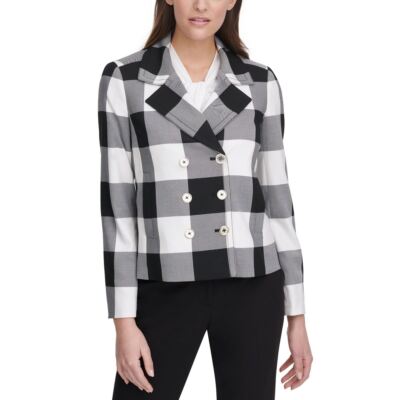 TOMMY HILFIGER Women's Double-breasted Gingham Jacket Top TEDO