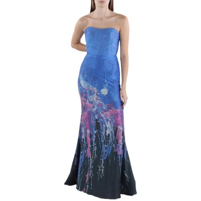 Женское синее вечернее платье макси без бретелек из коллекции Rene Ruiz 14 BHFO 8302