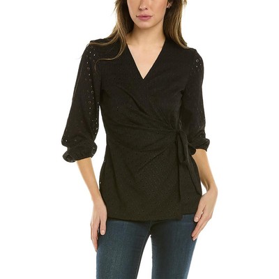 Женская блузка Anne Klein из кружевного трикотажа в черный горошек с запахом XS BHFO 2619