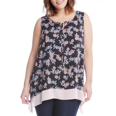 Женская черная блузка без рукавов с принтом Karen Kane Top Plus 0X BHFO 1924