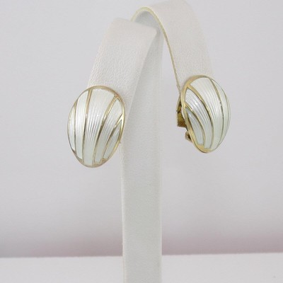 Vintage David Andersen Sterling Silver Modernist White Enamel Clip On Earrings