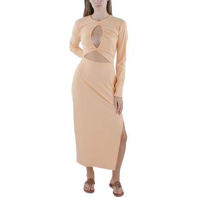 Женское оранжевое облегающее платье Royalty By Maluma из трикотажа в рубчик с вырезом лодочкой L BHFO 6310