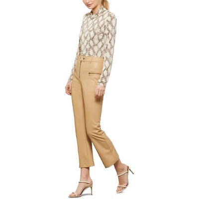 Женская коричневая рубашка со змеиным принтом и длинным рукавом BCBGMAXAZRIA, топ-водолазка с высоким воротом, L BHFO 1729