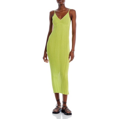 Женское зеленое облегающее платье-футляр в рубчик с разрезом Lvir M BHFO 7814