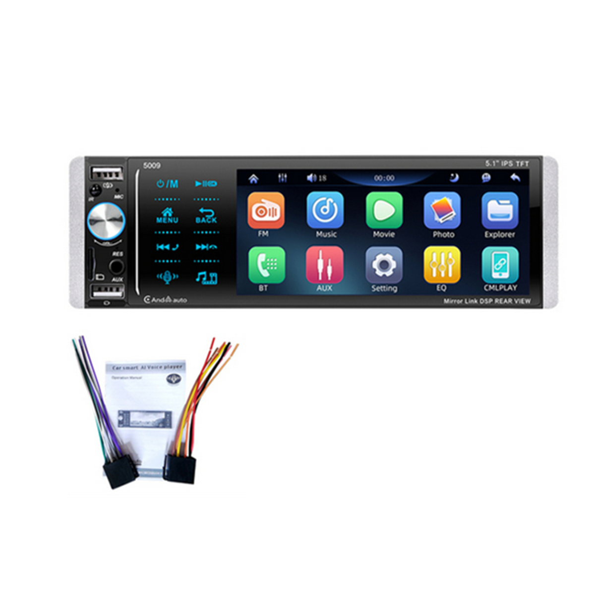 5.1in 1Din Touch Screen Car Radio Stereo Bluetooth AM/FM MP5 Player Android IOS