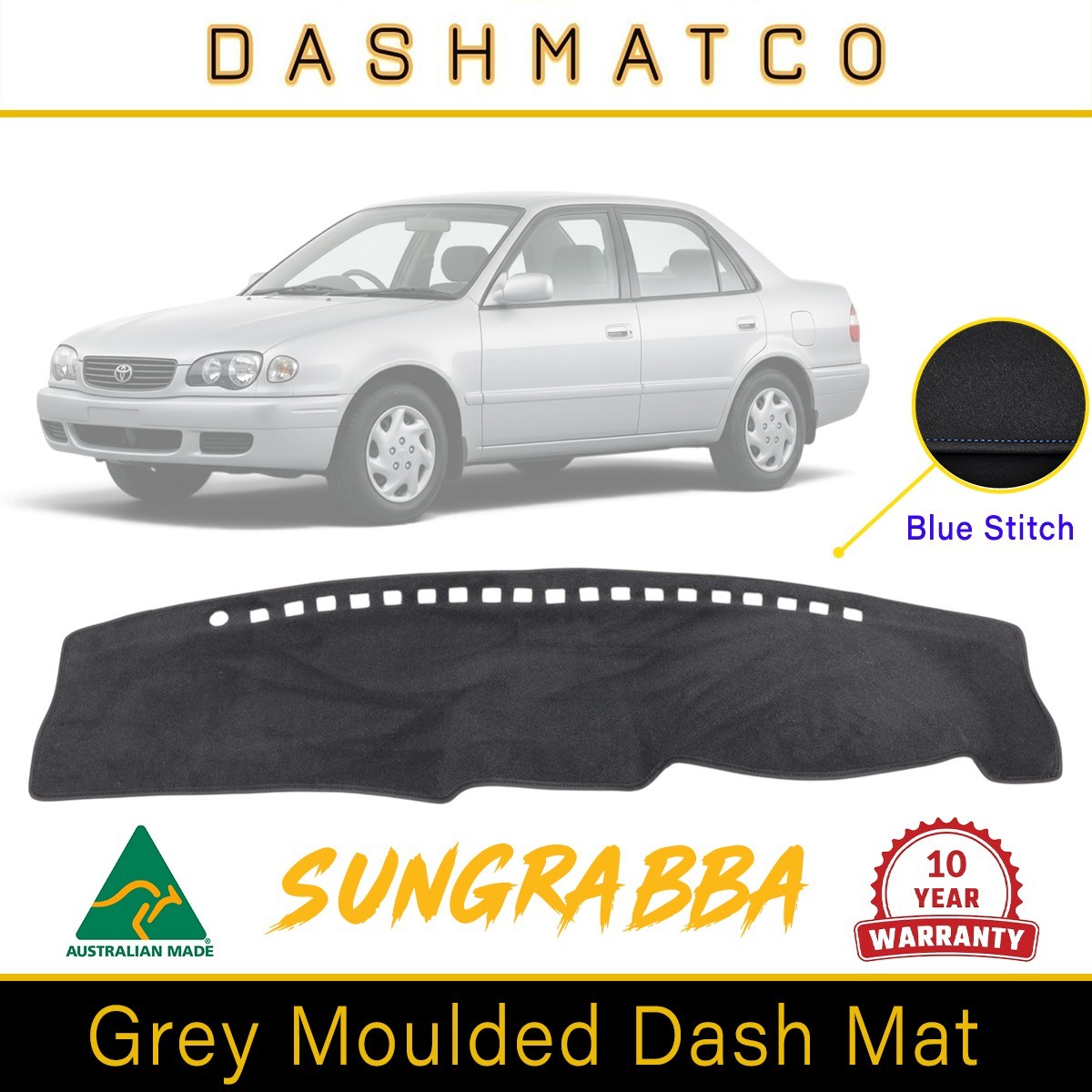 Grey Dashmat Blue Stitch Fits Toyota Corolla AE112R No Airbag Dash Radio 98 - 01