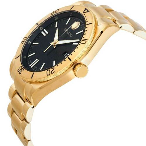 Pre-owned Movado Men's Watch Sport Quartz Black Dial Yellow Gold Tone Bracelet 0607436