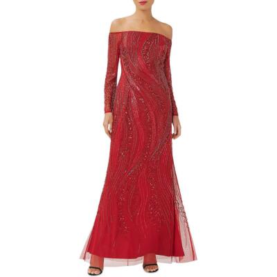 Adrianna Papell Женское красное вечернее платье макси, расшитое бисером, 0 BHFO 0956