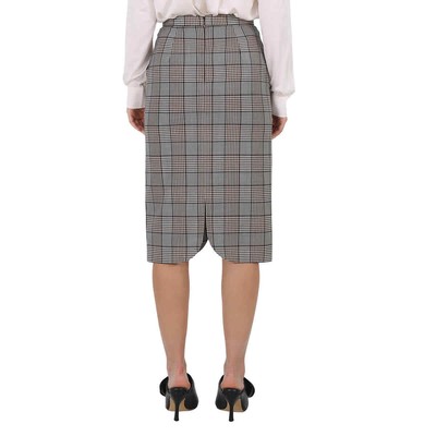 Pre-owned Burberry Check Wool Scalloped Hem Pencil Skirt In Multicolor