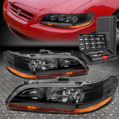 ДЛЯ 98-02 HONDA ACCORD ЧЕРНЫЙ КОРПУС, ЯНТАРНЫЕ БОКОВЫЕ ФАРЫ ГОЛОВНОГО СВЕТА + НАБОР ИНСТРУМЕНТОВ