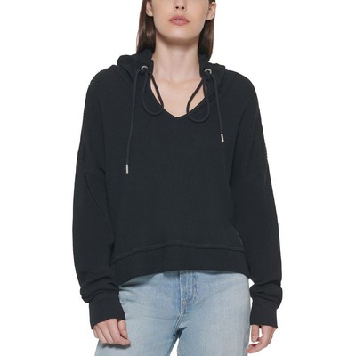 

DKNY Jeans Женский удобный уютный свитер с капюшоном с v-образным вырезом Свитер BHFO 1863, Черный