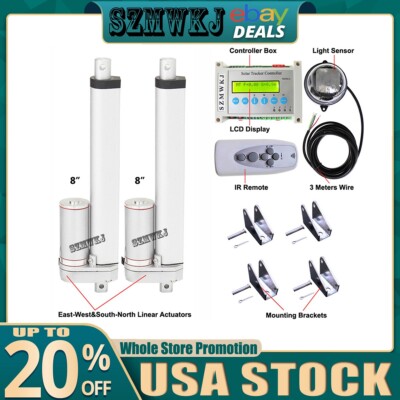 Complete Dual Axis Solar Tracker W/ 1500N 2X8'' Linear Actuator W/ LCD Controller