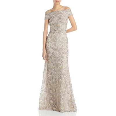 Женское темно-серое вечернее платье макси с вышивкой из кружева Tadashi Shoji, 4 BHFO 7252
