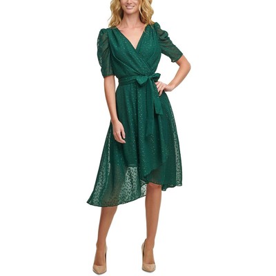 Женское зеленое блестящее платье миди в горошек от Tommy Hilfiger Petites 12P BHFO 7225