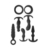 Analplug-Set Schwarz mit 5 Analplugs (8–9 cm) & 2 Penisringen (Ø 4 cm)