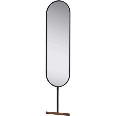 Adesso WK1730-01 Willy Floor Mirror Black with Walnut wood base
