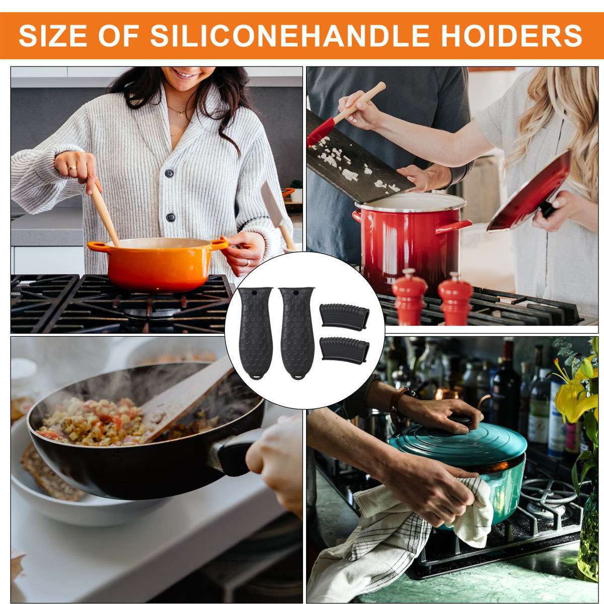 4PCS Pot Holder Cast Iron Hot Skillet Silicone Handle Cover Potholder Pan Sleeve