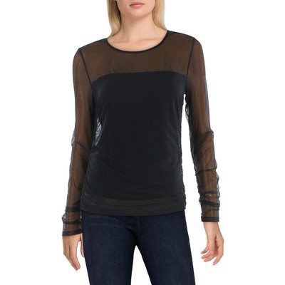 

DKNY Женская черная сетчатая блузка с иллюзией, пуловер, рубашка  BHFO 3041, Черный
