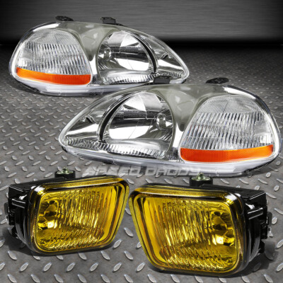 ХРОМИРОВАННЫЙ КОРПУС ФАР ЯНТАРНЫЕ УГЛЫ + ЖЕЛТАЯ ЛИНЗА OE ПРОТИВОТУМАННАЯ ФАРА ДЛЯ 96-98 CIVIC