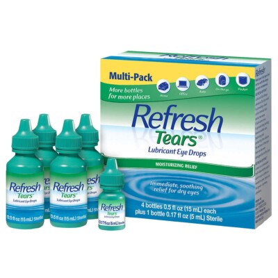 Refresh Tears Lubricant Eye Drops Multi-Pack 4 Plus Bonus Bottle Moisture Dry