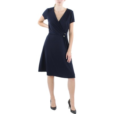 Женское темно-синее платье с запахом Lauren Ralph Lauren длиной до колена с вышивкой 8 BHFO 0984