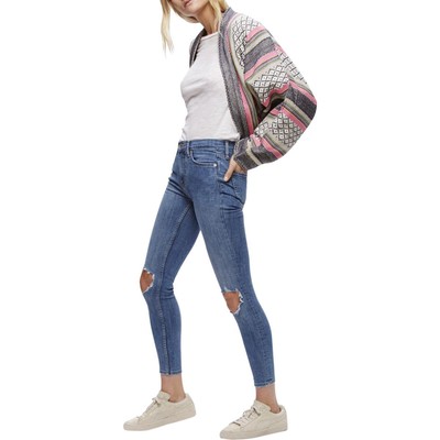 

Джинсы скинни Free People Womens Busted Blue Denim Destroyed Skinny  BHFO 1207, Dark blue