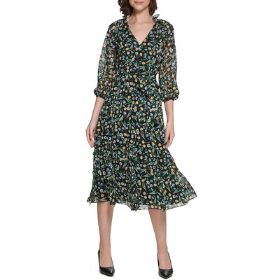 

Женское офисное платье миди из шифона до середины икры Karl Lagerfeld Paris BHFO 7359, Black multi