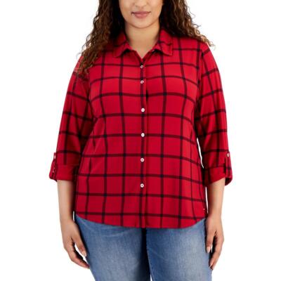 Женская клетчатая рабочая одежда Tommy Hilfiger, блузка на пуговицах, топ Plus BHFO 5550