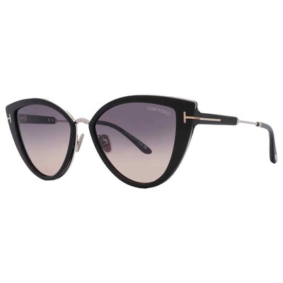 Pre-owned Tom Ford Angelica Smoke Gradient Cat Eye Ladies Sunglasses Ft0868 01b 57 In Gray