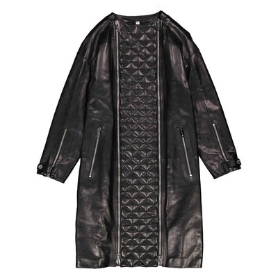 Pre-owned Burberry Lushill Diamond-quilted Zip Panel Collarless Coat In Black
