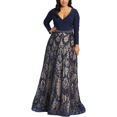 Женское макси-вечернее платье Mac Duggal темно-синего цвета с блестками Plus 14W BHFO 2862