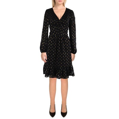 Женское черное миди-платье длиной до колен с металлическим V-образным вырезом и длиной до колен от London Times 10 BHFO 7503