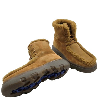 Pre-owned Burberry Shearling-trim Suede Creeper Boots In Check Description