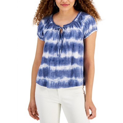 

Женская синяя футболка с пышными рукавами Style - Co. Top Petites  BHFO 3998, Blue natural
