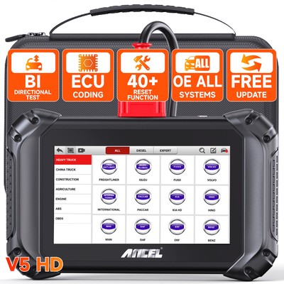 ANCEL V5 HD Heavy Duty Truck Diesel OBD Scanner Diagnostic DPF Regen ECU Coding