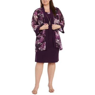 R&M Richards Womens Metallic Floral Print Two Piece Dress Plus BHFO 6858